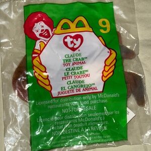 RARE ERRORS - TY TEENIE BEANIE BABY MCDONALDS PROMOTION - #9 CLAUDE THE CRAB